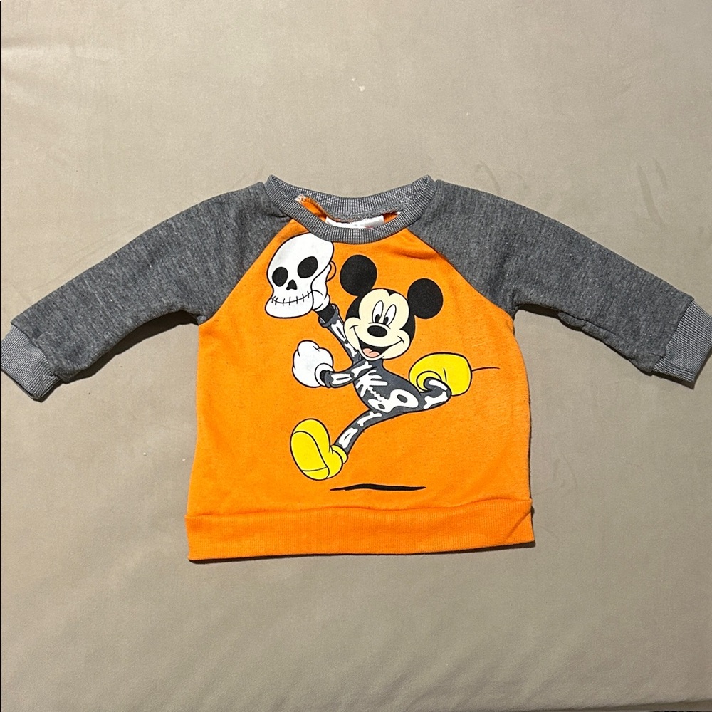 Kids Toddler Orange & Gray Mickey Mouse Skeleton Graphic Halloween Sweatshirt